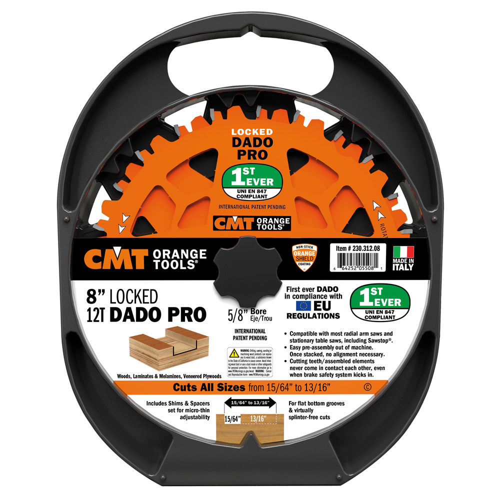 CMT Dado Pro Stacked Dado Set with Lock Spacers - 203mm (8") Diameter - 5/8" (15.88mm) Bore - 230-312-08