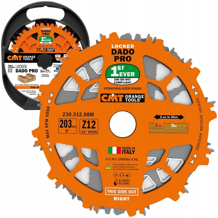 CMT Dado Pro Stacked Dado Set with Lock Spacers - 203mm (8") Diameter - 30mm Bore - 230-312-08M