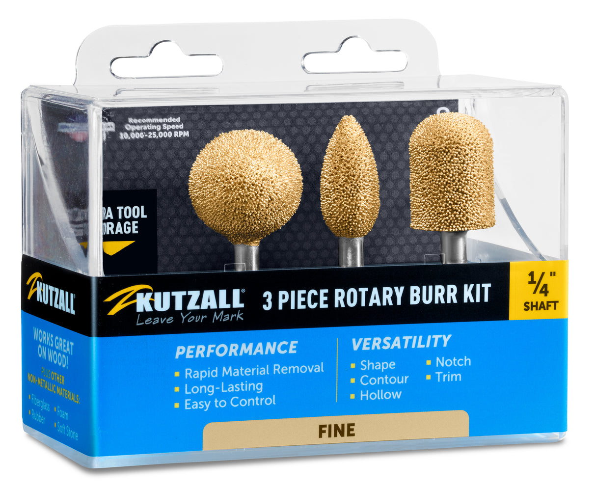 Kutzall 3 Piece Fine Burr Kit - 1/4" Shank