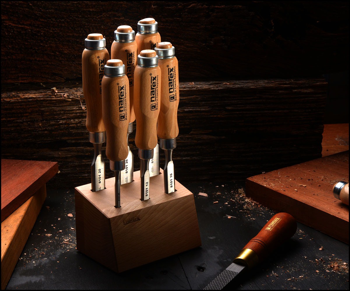 Narex Wood Line PROFI Bevel Edge Cabinet Chisels with Block - Set of 6
