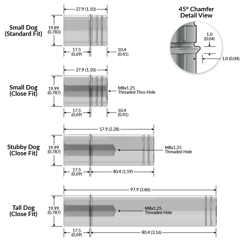 TSO Products Chamfer Bench Dog, Close Fit, Small (Set of 2)