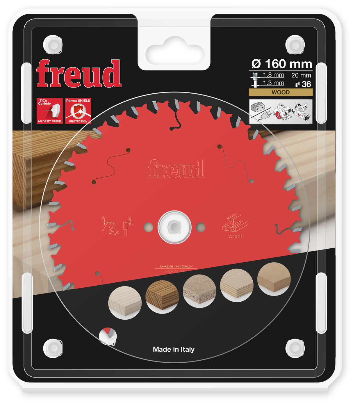 Freud General Purpose Circular Saw Blade - 160mm Diameter - 36Tooth - 20mm Bore - FR06-W004H