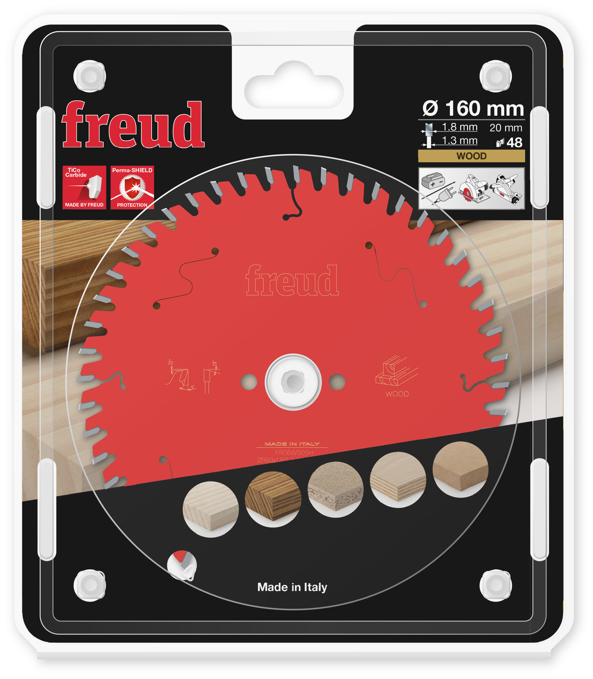 Freud Timber Fine Cut Off Circular Saw Blade - 160mm Diameter - 48Tooth - 20mm Bore - FR06-W005H