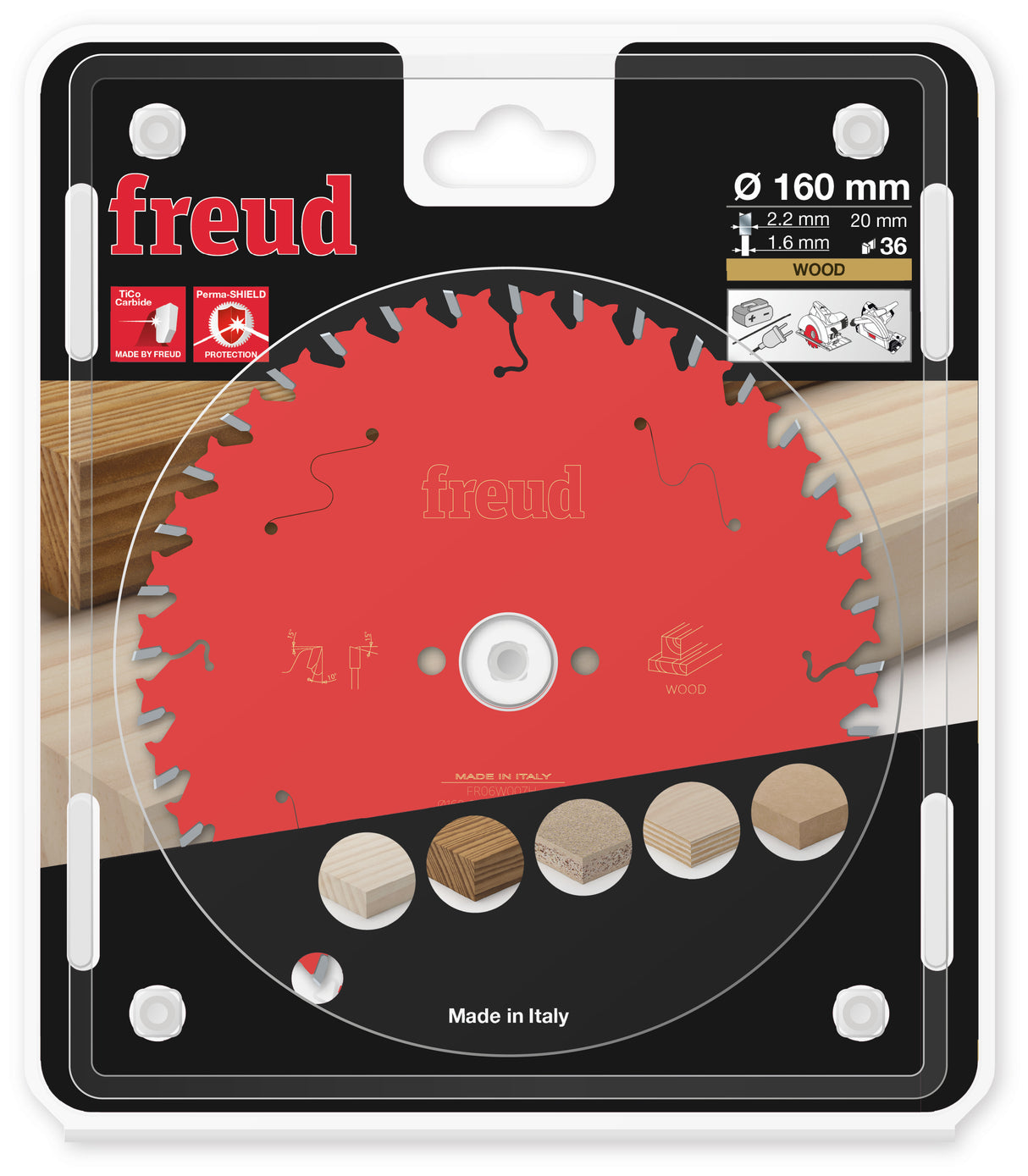Freud General Purpose Circular Saw Blade - 160mm Diameter - 36Tooth - 20mm Bore - FR06-W007H