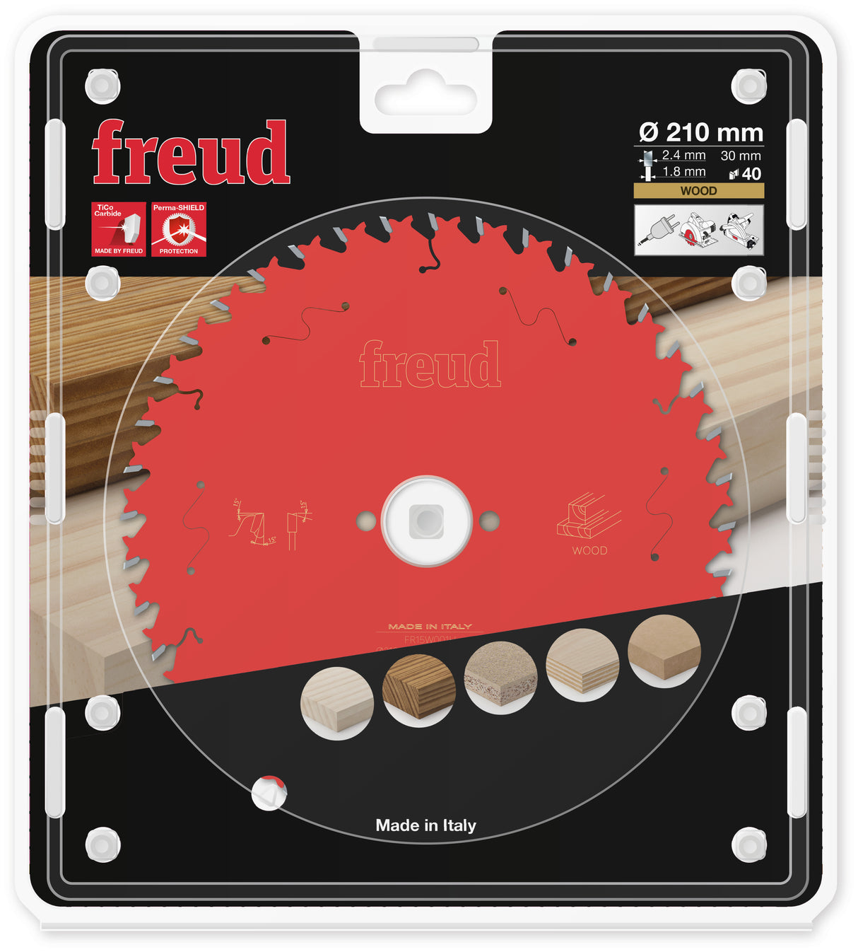 Freud General Purpose Circular Saw Blade - 210mm Diameter - 40 Tooth - 30mm Bore - FR15-W001H