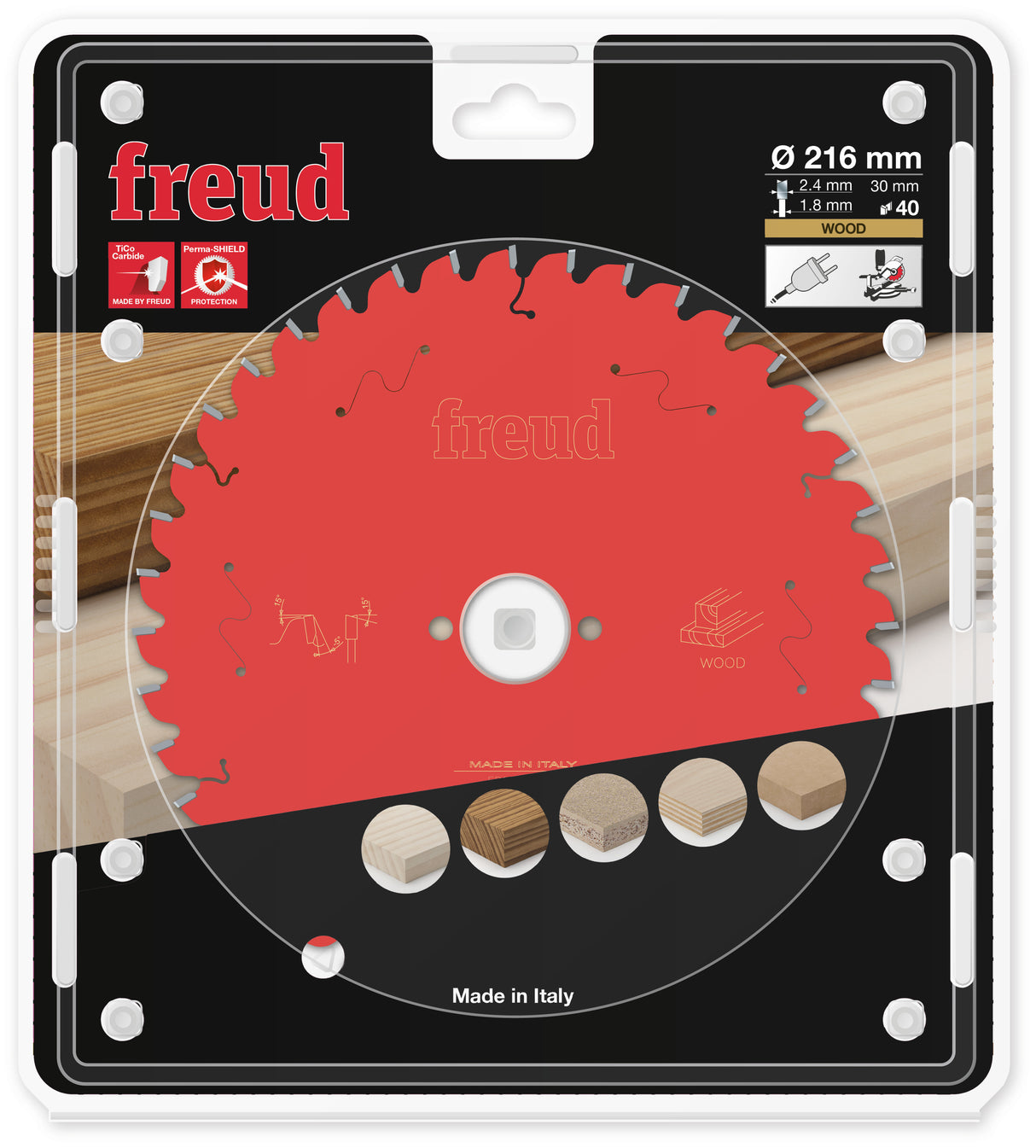 Freud General Purpose Mitre Saw Blade - 216mm Diameter - 40 Tooth - 30mm Bore - FR16-W002M