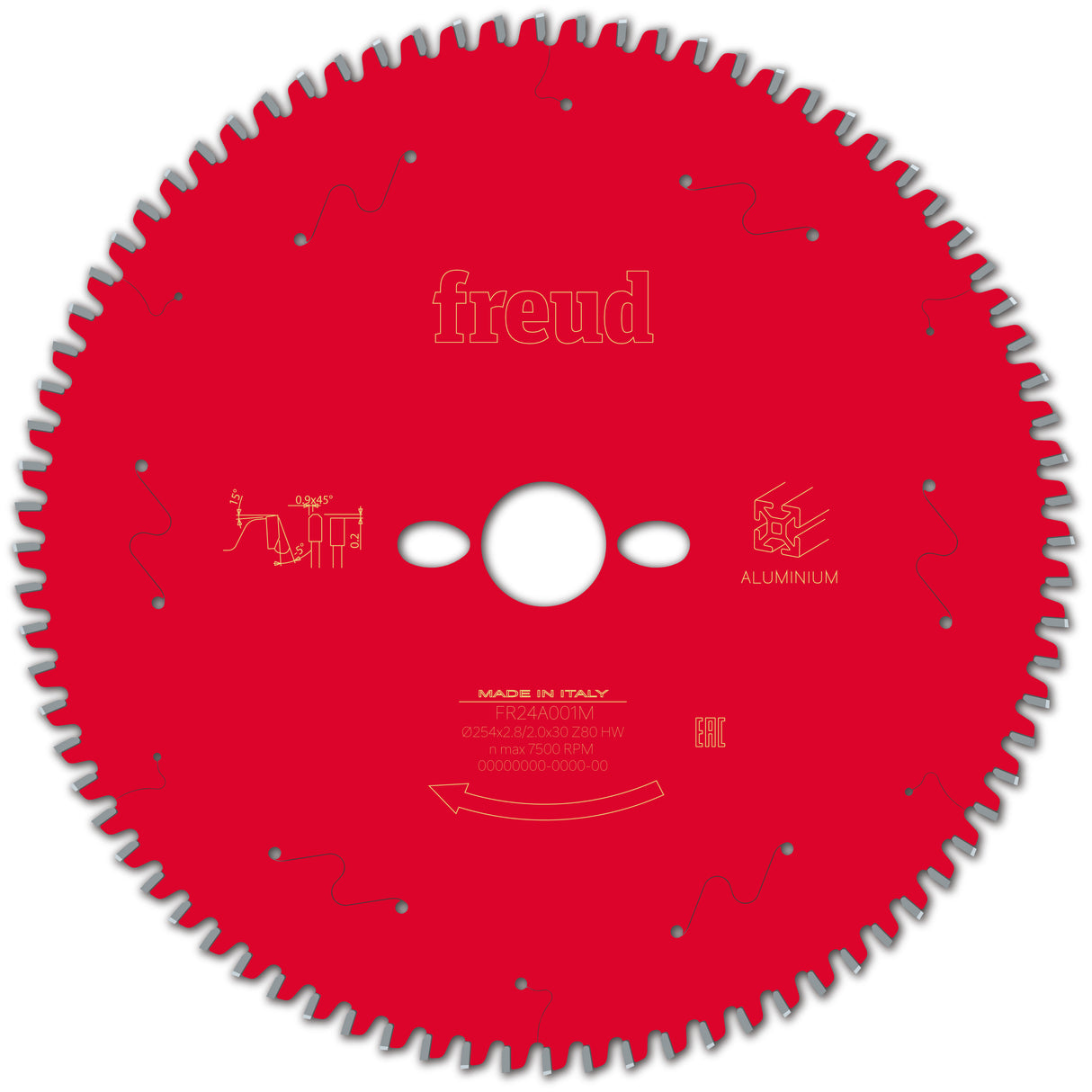 Freud Aluminium/Non-Ferrous Metal Cut Off Mitre Saw Blade - 254mm Diameter - 80 Tooth - 30mm Bore - FR24-A001M