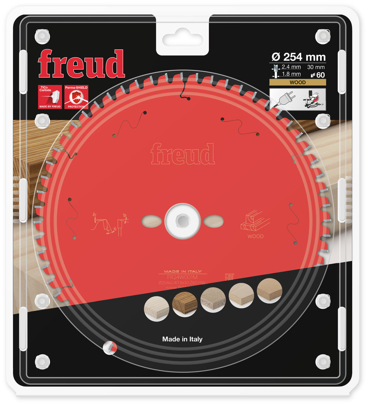 Freud General Purpose Mitre Saw Blade - 254mm Diameter - 60 Tooth - 30mm Bore - FR24-W001M