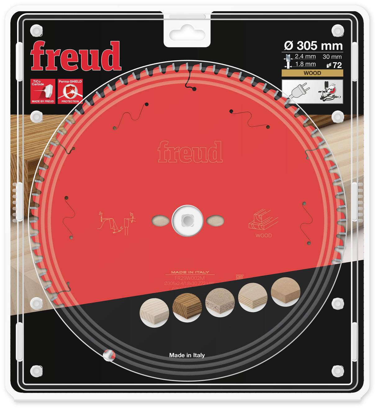 Freud Timber Fine Cut Off Mitre Saw Blade - 305mm Diameter - 72 Tooth - 30mm Bore - FR29-W002M