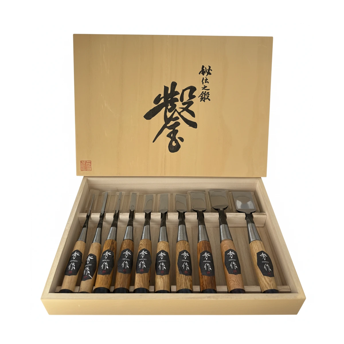 Shusaku Japanese Oire Chisels Set of 10 with Wooden Case
