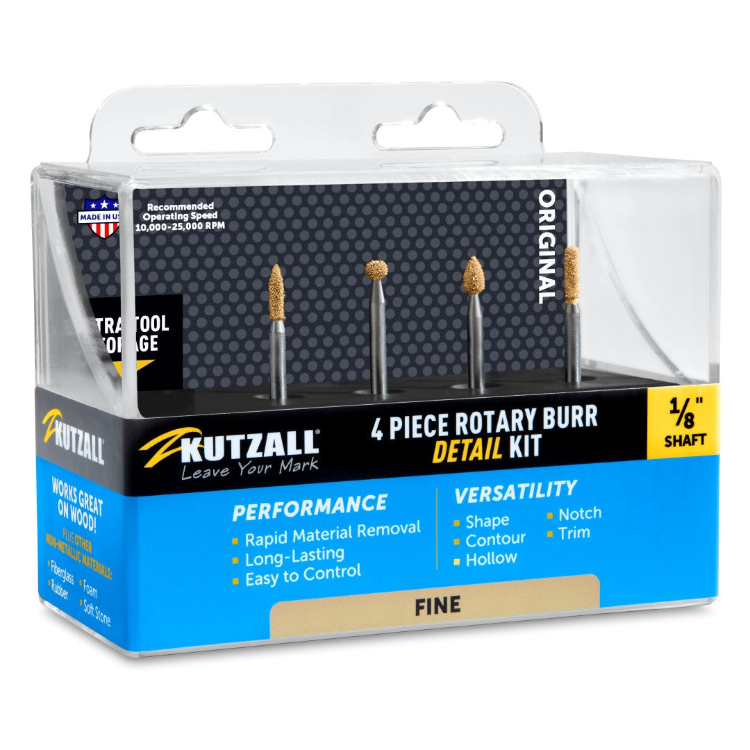 Kutzall 4 Piece Fine Detail Burr Kit - 1/8" Shank