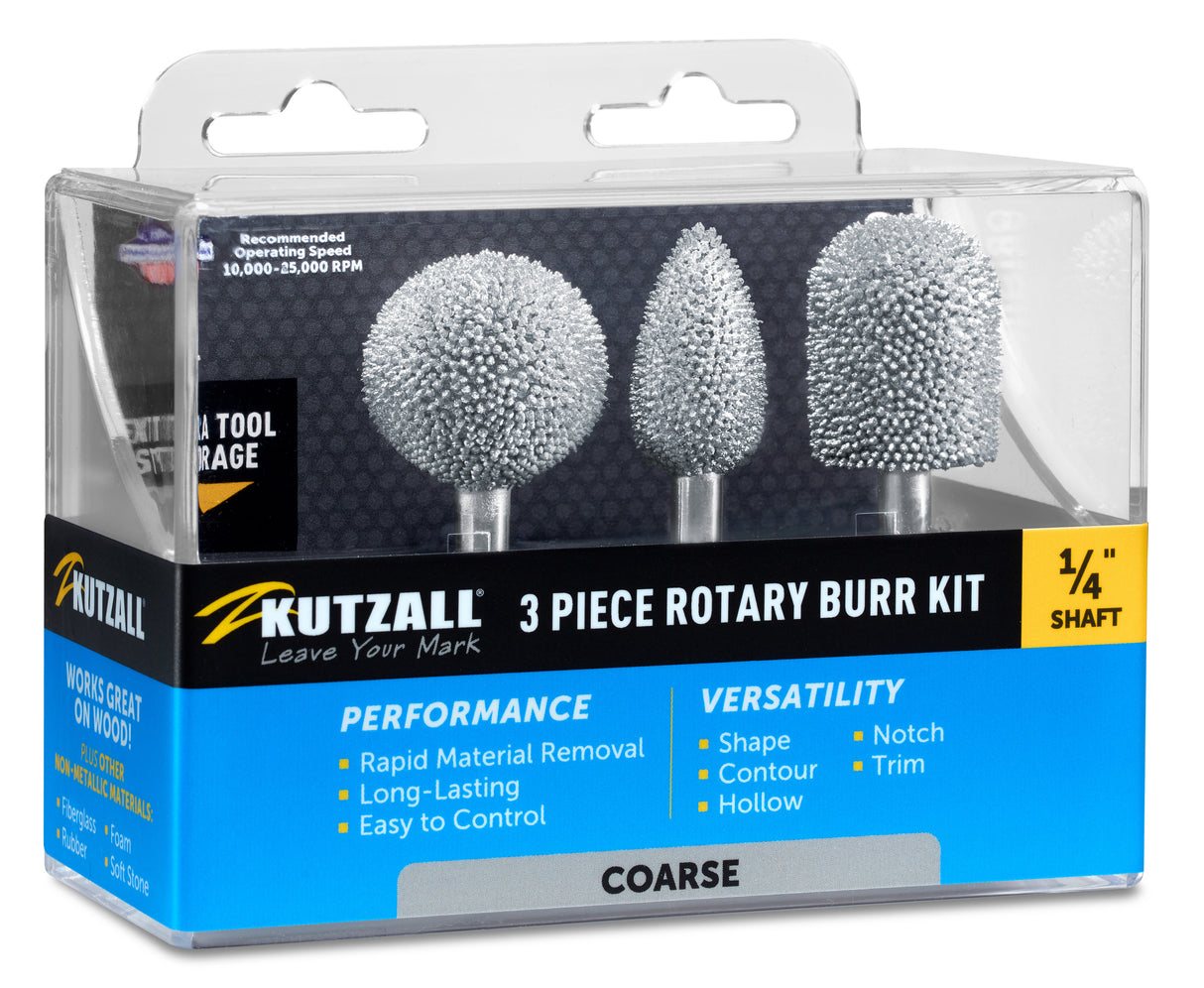 Kutzall 3 Piece Coarse Burr Kit - 1/4" Shank