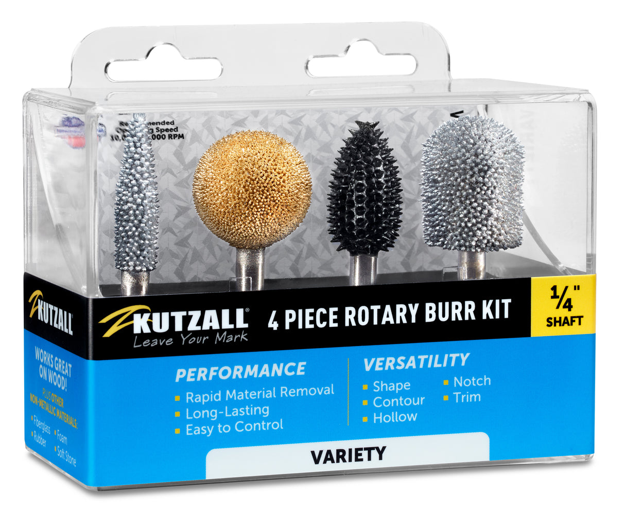 Kutzall 4 Piece Variety Burr Kit - 1/4" Shank
