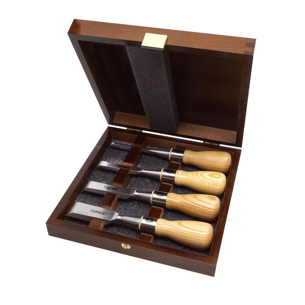 Narex Richter Cryogenic Bevelled Edge Butt Chisels In Wooden Case - Set of 4
