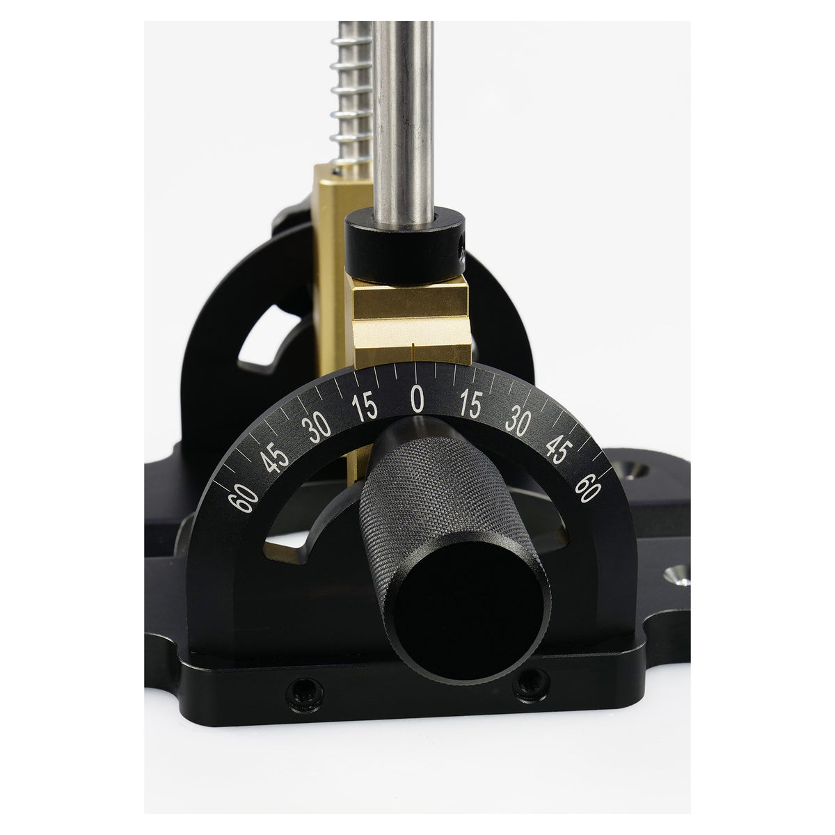 Carbitool Drill Guide set at an angle showing its 120 degree drilling range