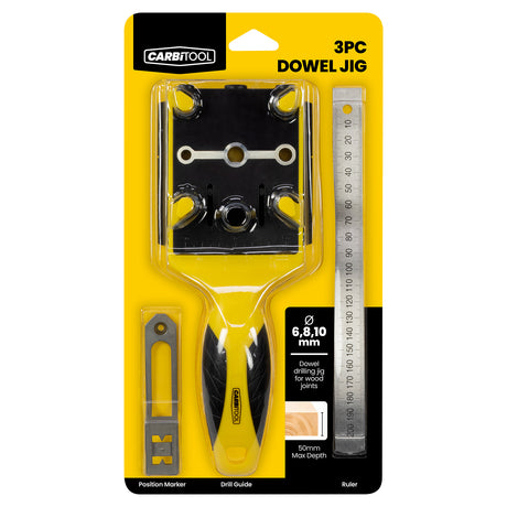 Carbitool 3pc self-centring Dowel Jig with ruler and position marker
