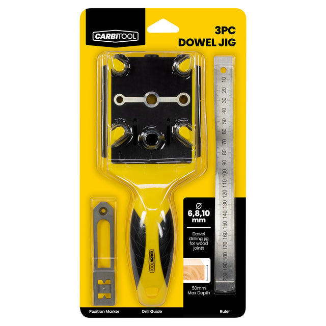 Carbitool 3pc self-centring Dowel Jig with ruler and position marker