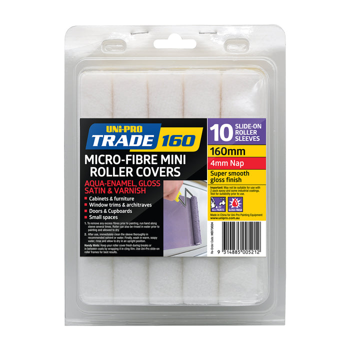 Uni-Pro Trade Microfibre Roller Sleeves - 4mm Nap x 160mm