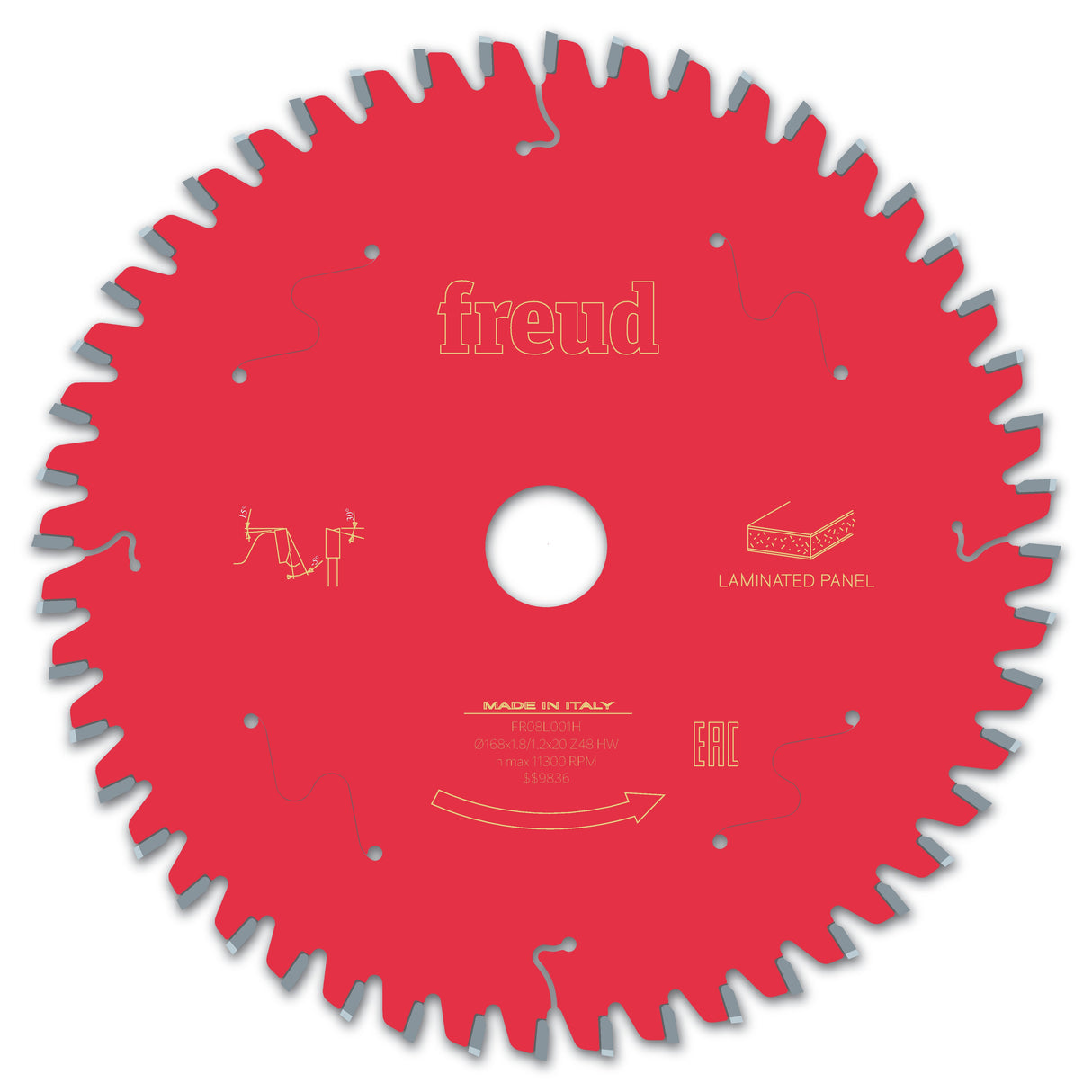 Freud Circular Saw Blade - 168mm Diameter - 48 Tooth - 20mm Bore - FR08 L001H - Laminated Panel
