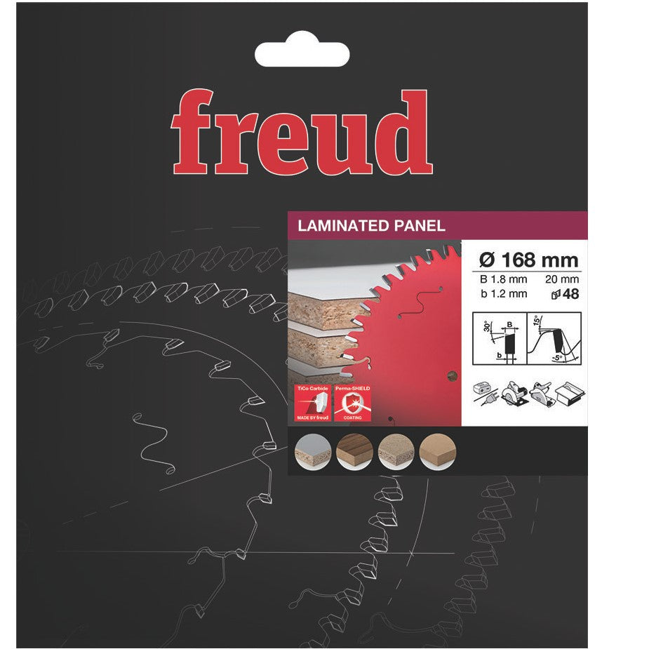 Freud Circular Saw Blade - 168mm Diameter - 48 Tooth - 20mm Bore - FR08 L001H - Laminated Panel