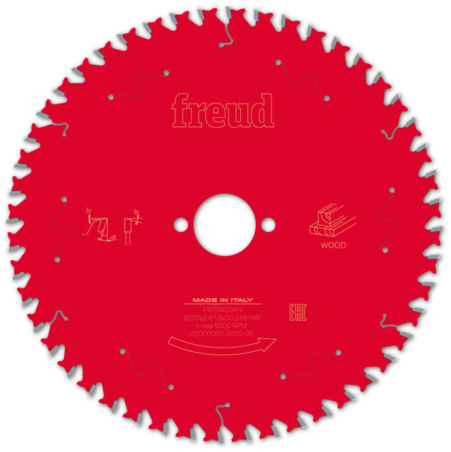 Freud General Purpose Circular Saw Blade - 210mm Diameter - 48 Tooth - 30mm Bore - FR15-W004H