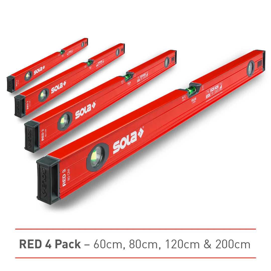 Sola Red 3 Spirit Level 4 Pack - Includes 60cm, 80cm, 120cm, 200cm