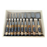 Shusaku Japanese Oire Chisels Set of 10 with Wooden Case