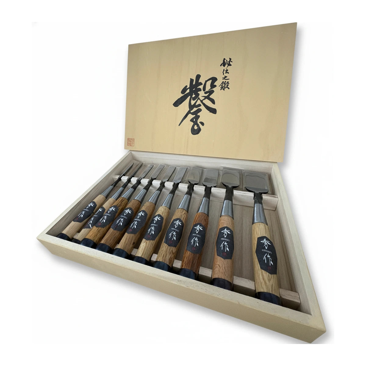 Shusaku Japanese Oire Chisels Set of 10 with Wooden Case