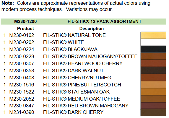 Mohawk Fill Stick (Fil-Stik) Furniture Cabinet Touch Up Soft Putty Wax Filler 12 Pack Multi Kit - M230-1250