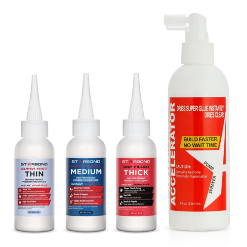 CA Glue Clear Bundle - 16oz Thin, Medium, Thick and 16 oz. Pump Accelerator Bundle